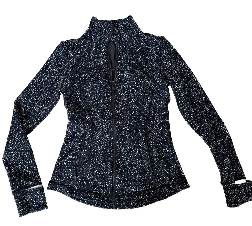 Lululemon Define Jacket Womens 6 Black White Running Full Zip Night View Speck